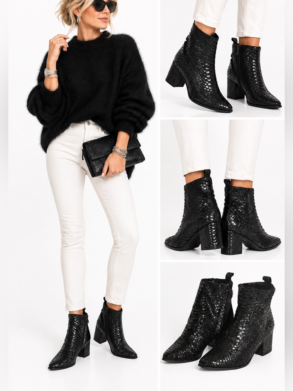 GUESS BLACK SNAKESKIN EDGY ZIP ANKLE BOOTS SZ 7.5 EUC